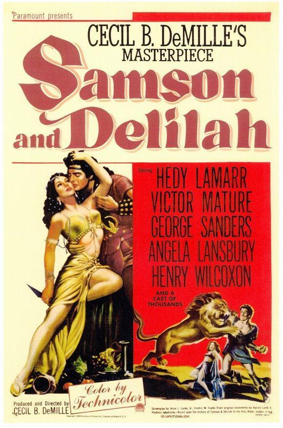 Movie poster for the original 1949 theatrical release of the film Samson and Delilah.