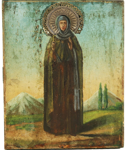 A RUSSIAN ICON OF HOLY MARTYRESS EUDOKIA WITH SILVER HALO, MOSCOW, 19TH C (1)