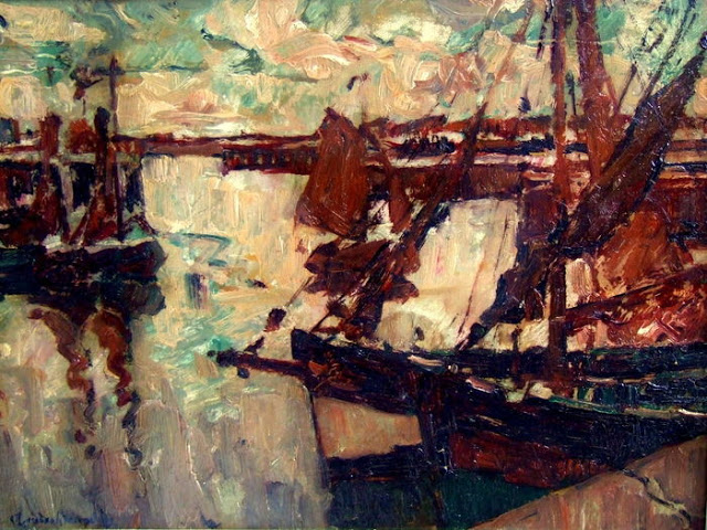 A. van Beurden Jr ( 1878 - 1962) - Fishing boats in the harbor of Oostende